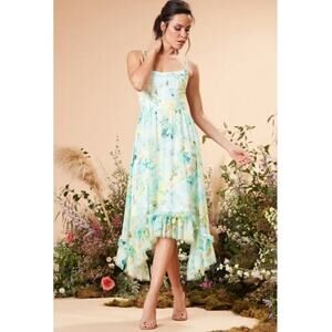 Dress the Population Judy Crescent Green Floral Flounce Dress Small